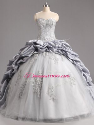 Sweetheart Sleeveless Taffeta and Tulle 15 Quinceanera Dress Beading and Appliques and Pick Ups Brush Train Lace Up