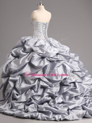 Sweetheart Sleeveless Taffeta and Tulle 15 Quinceanera Dress Beading and Appliques and Pick Ups Brush Train Lace Up