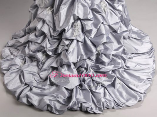 Sweetheart Sleeveless Taffeta and Tulle 15 Quinceanera Dress Beading and Appliques and Pick Ups Brush Train Lace Up