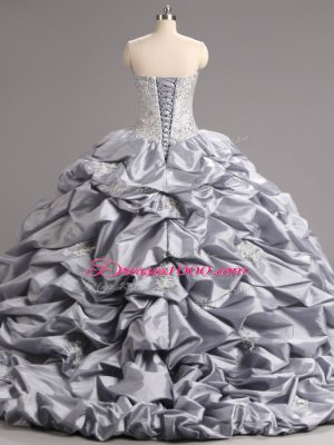 Sweetheart Sleeveless Taffeta and Tulle 15 Quinceanera Dress Beading and Appliques and Pick Ups Brush Train Lace Up