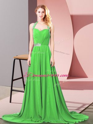 High End Sleeveless Chiffon Brush Train Zipper Prom Dresses for Prom and Military Ball and Sweet 16