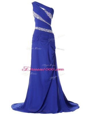 Blue Sleeveless Chiffon Brush Train Lace Up Going Out Dresses for Prom and Party and Military Ball and Sweet 16