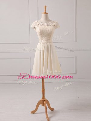 Wonderful Cap Sleeves Mini Length Lace and Appliques Lace Up Damas Dress with Champagne