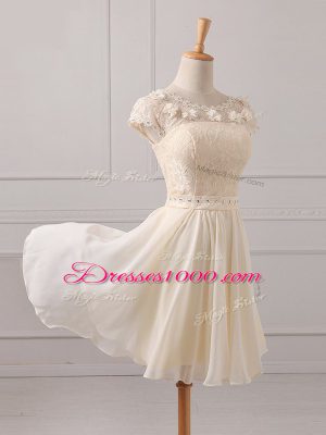 Wonderful Cap Sleeves Mini Length Lace and Appliques Lace Up Damas Dress with Champagne