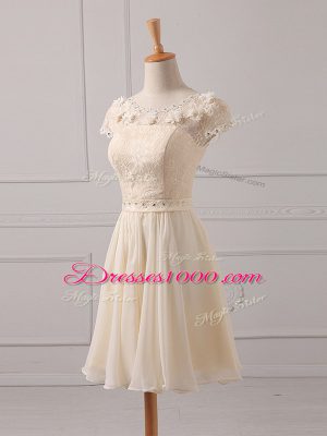 Wonderful Cap Sleeves Mini Length Lace and Appliques Lace Up Damas Dress with Champagne