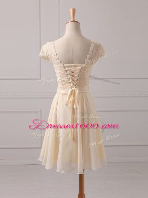 Wonderful Cap Sleeves Mini Length Lace and Appliques Lace Up Damas Dress with Champagne