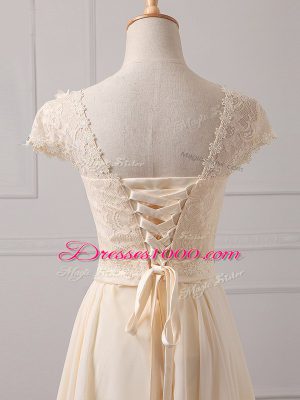 Wonderful Cap Sleeves Mini Length Lace and Appliques Lace Up Damas Dress with Champagne