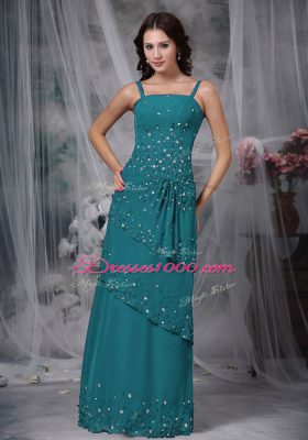 Popular Floor Length Navy Blue Mother of Bride Dresses Straps Sleeveless Zipper