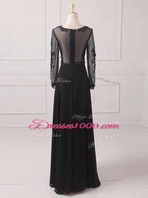 Customized Floor Length Black Mother of Bride Dresses V-neck Long Sleeves Zipper