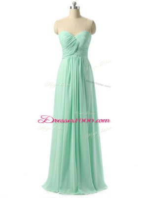 Spectacular Apple Green Empire Sweetheart Sleeveless Chiffon Floor Length Lace Up Ruching Court Dresses for Sweet 16
