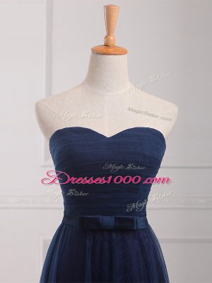 Floor Length Empire Sleeveless Navy Blue Bridesmaid Dresses Lace Up