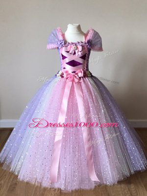 Attractive Floor Length Multi-color Kids Pageant Dress Off The Shoulder Cap Sleeves Side Zipper