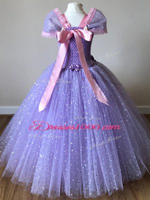 Attractive Floor Length Multi-color Kids Pageant Dress Off The Shoulder Cap Sleeves Side Zipper