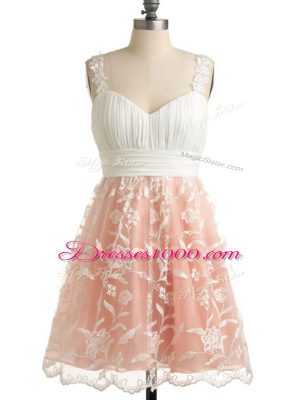 Elegant Sleeveless Knee Length Lace Lace Up Dama Dress for Quinceanera with Peach