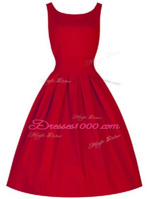 Red Scoop Lace Up Ruching Bridesmaid Dresses Sleeveless