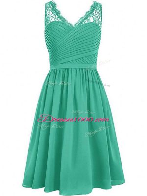Sleeveless Side Zipper Knee Length Lace and Ruching Bridesmaid Dress