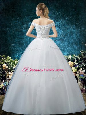 Organza Cap Sleeves Floor Length Bridal Gown and Beading and Appliques