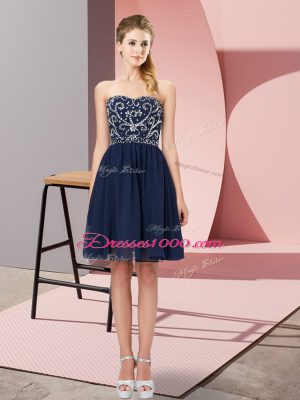 Chiffon Sweetheart Sleeveless Lace Up Beading Homecoming Dress in Navy Blue