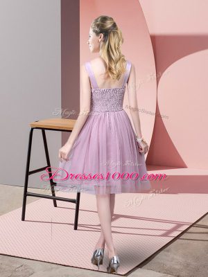 Lavender Empire Ruching and Belt Quinceanera Court Dresses Side Zipper Tulle Sleeveless Knee Length