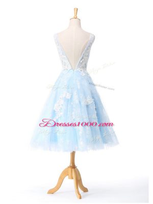 Lovely Appliques Damas Dress Light Blue Backless Sleeveless Knee Length