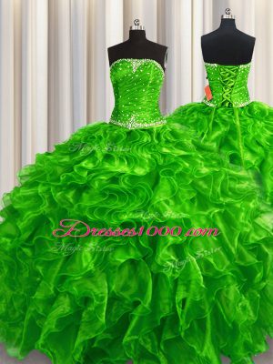 Custom Design Sleeveless Beading and Ruffles Lace Up Sweet 16 Dresses