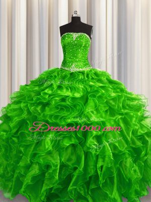 Custom Design Sleeveless Beading and Ruffles Lace Up Sweet 16 Dresses