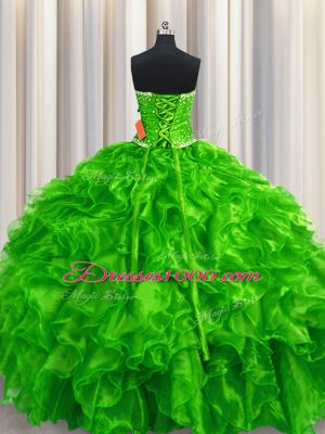 Custom Design Sleeveless Beading and Ruffles Lace Up Sweet 16 Dresses