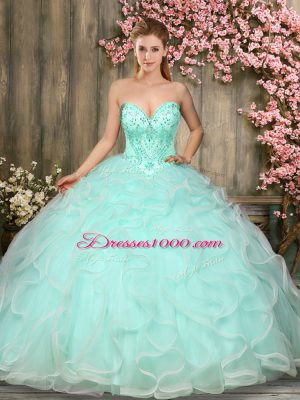 Luxury Apple Green Sleeveless Tulle Lace Up Quinceanera Dress for Military Ball and Sweet 16 and Quinceanera