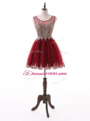 Pretty Wine Red Zipper Scoop Beading and Lace and Appliques Evening Dress Tulle Sleeveless