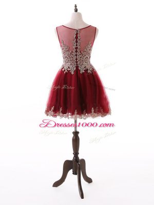 Pretty Wine Red Zipper Scoop Beading and Lace and Appliques Evening Dress Tulle Sleeveless