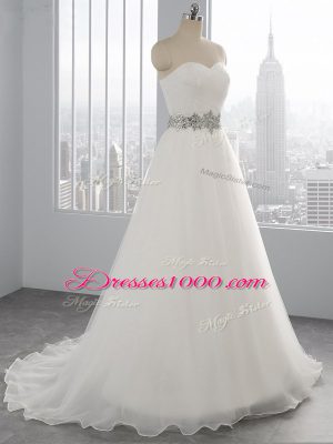 Flirting White Sleeveless Beading Lace Up Wedding Gowns