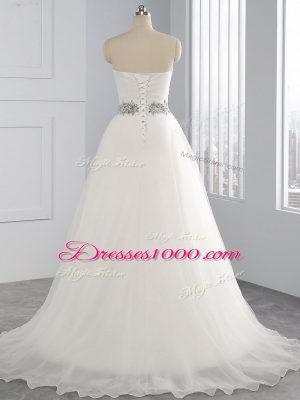 Flirting White Sleeveless Beading Lace Up Wedding Gowns