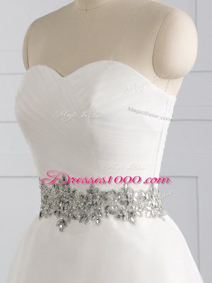 Flirting White Sleeveless Beading Lace Up Wedding Gowns