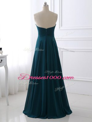 Discount Teal Chiffon Zipper Sweetheart Sleeveless Floor Length Mother of the Bride Dress Sequins and Ruching