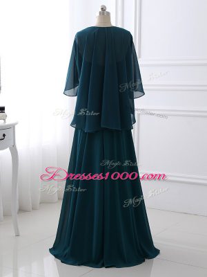 Discount Teal Chiffon Zipper Sweetheart Sleeveless Floor Length Mother of the Bride Dress Sequins and Ruching