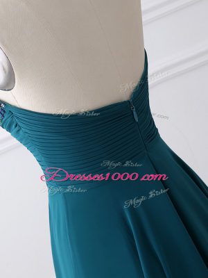 Discount Teal Chiffon Zipper Sweetheart Sleeveless Floor Length Mother of the Bride Dress Sequins and Ruching