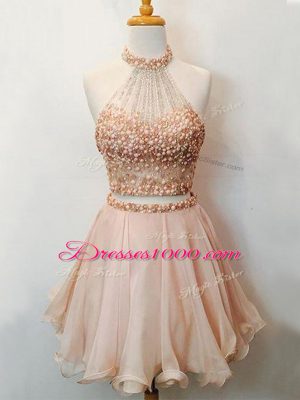 Spectacular Sleeveless Organza Knee Length Lace Up Wedding Guest Dresses in Champagne with Beading