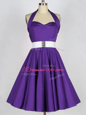 Exceptional Purple Zipper Dama Dress for Quinceanera Ruching Sleeveless Knee Length