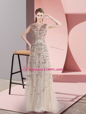 Eye-catching Champagne Sleeveless Tulle Brush Train Zipper for Prom and Party and Military Ball