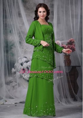 Fantastic Green Sleeveless Beading Floor Length Mother of Bride Dresses