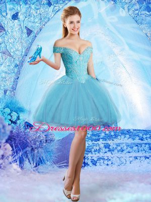 Baby Blue Sweet 16 Quinceanera Dress Off The Shoulder Sleeveless Sweep Train Lace Up