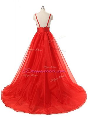 A-line Sleeveless Turquoise Prom Gown Brush Train Backless