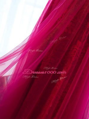 Fine Scoop Sleeveless Dress for Prom Floor Length Beading and Lace and Appliques and Belt Fuchsia Tulle