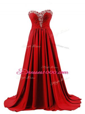Red Prom Party Dress Sweetheart Sleeveless Brush Train Lace Up