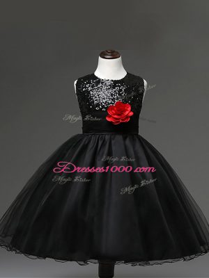 Attractive Scoop Sleeveless Tulle Little Girls Pageant Dress Sequins and Hand Made Flower Zipper