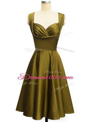 Knee Length Lace Up Dama Dress Olive Green for Prom and Party and Wedding Party with Ruching