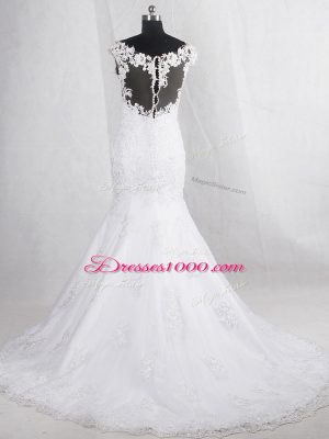 Captivating White Mermaid Lace Wedding Gown Clasp Handle Tulle Sleeveless