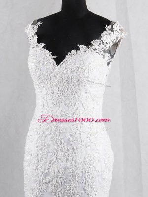 Captivating White Mermaid Lace Wedding Gown Clasp Handle Tulle Sleeveless