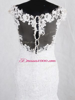 Captivating White Mermaid Lace Wedding Gown Clasp Handle Tulle Sleeveless