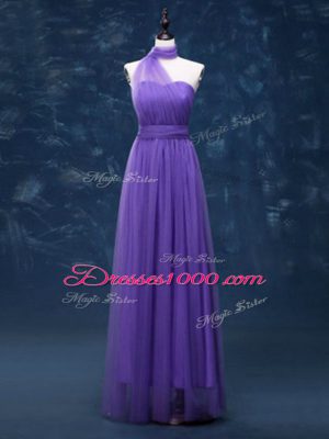 Fabulous Lavender Sleeveless Floor Length Ruching Lace Up Damas Dress